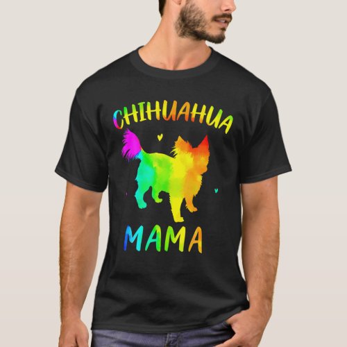 Longhaired Chihuahua Mama Colorful Mom Gifts Dog L T_Shirt