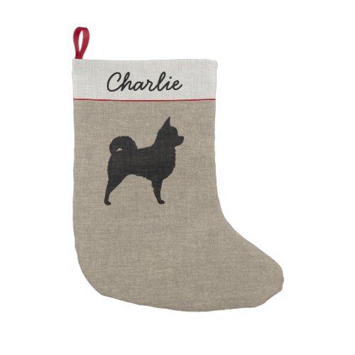 Longhaired Chihuahua Silhouette with Text Small Christmas Stocking