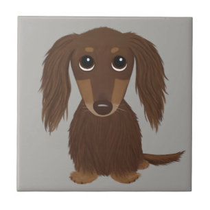 Longhaired Chocolate Brown Dachshund Ceramic Tile