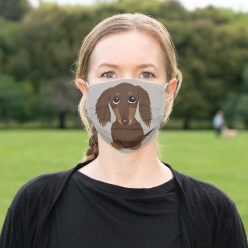 Longhaired Chocolate Dachshund  Cute Cartoon Dog Adult Cloth Face Mask