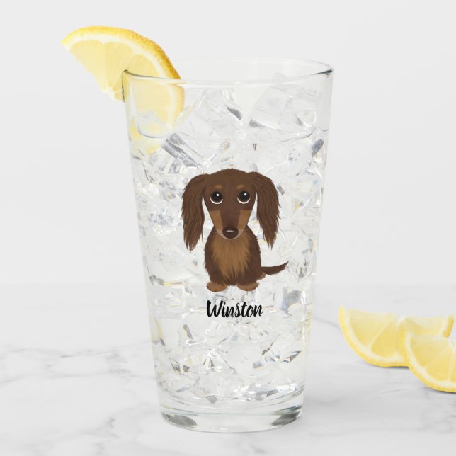 Longhaired Chocolate Dachshund Dog Custom Glass | Zazzle