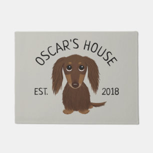 Longhaired Chocolate Dachshund Dog Personalized Doormat