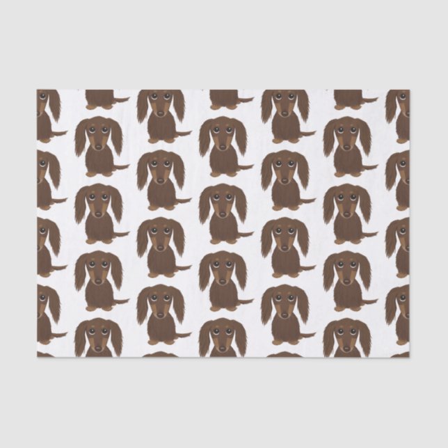 Longhaired Chocolate Dachshund Pattern | Cute Dogs Tissue Paper (Front)