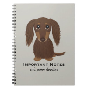 Longhaired Chocolate Dachshund with Custom Text Notebook