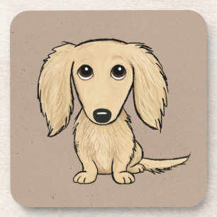 Longhaired Cream Dachshund Cartoon Wiener Dog Beverage Coaster