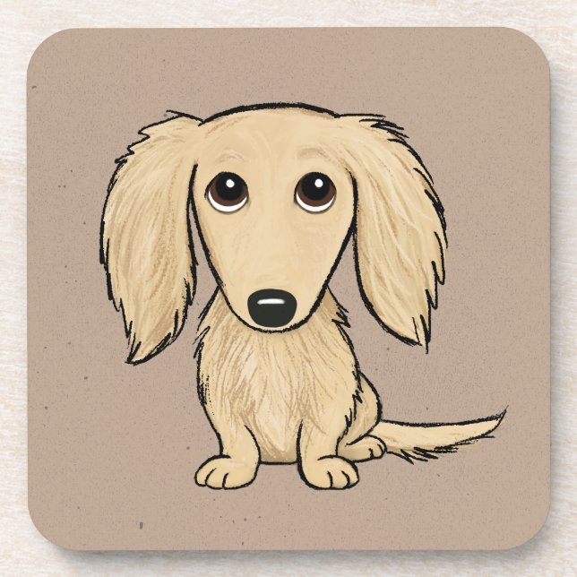 Longhaired Cream Dachshund | Cartoon Wiener Dog Beverage Coaster (Front)