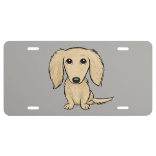Longhaired Cream Dachshund Cartoon Wiener Dog License Plate