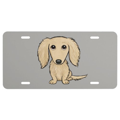 Longhaired Cream Dachshund  Cartoon Wiener Dog License Plate