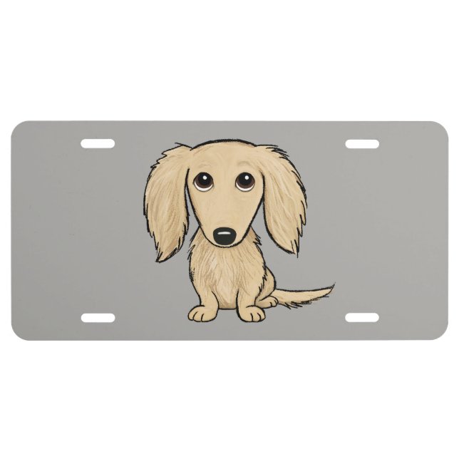 Longhaired Cream Dachshund | Cartoon Wiener Dog License Plate (Front)
