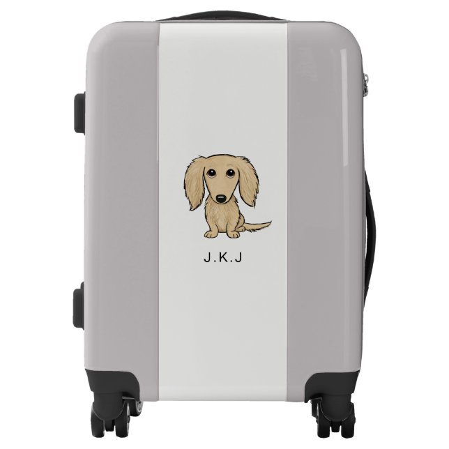 Longhaired Cream Dachshund | Cartoon Wiener Dog Luggage (Front)