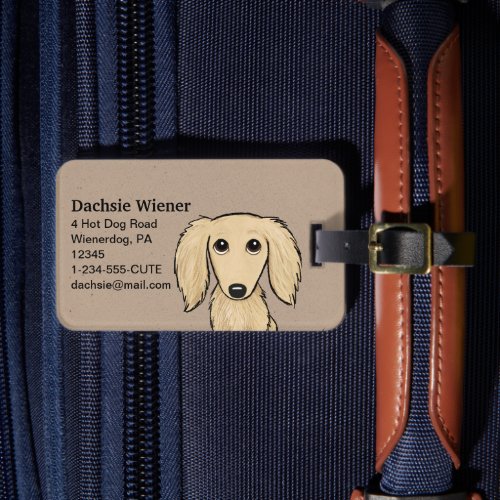 Longhaired Cream Dachshund  Cartoon Wiener Dog Luggage Tag