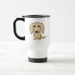 Longhaired Cream Dachshund   Cartoon Wiener Dog Travel Mug