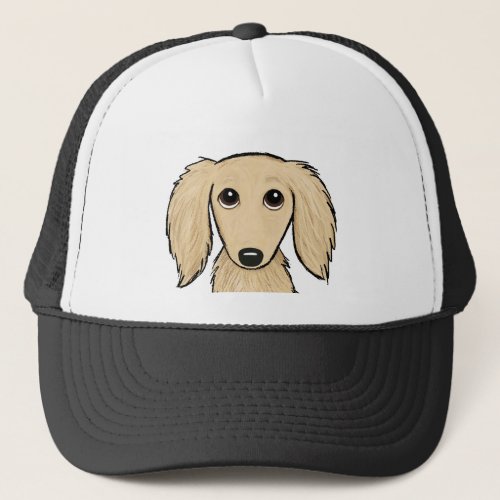 Longhaired Cream Dachshund  Cartoon Wiener Dog Trucker Hat