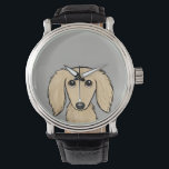 Longhaired Cream Dachshund | Cartoon Wiener Dog Watch<br><div class="desc">This original wiener dog wrist watch is available in assorted styles for men,  women and kids. A cool fashion accessory that makes a great gift for longhaired English cream Dachshund lovers. Visit Jenn’s Doodle World for many more stylish dog breed watches.</div>