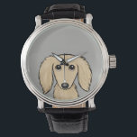 Longhaired Cream Dachshund | Cartoon Wiener Dog Watch<br><div class="desc">This original wiener dog wrist watch is available in assorted styles for men,  women and kids. A cool fashion accessory that makes a great gift for longhaired English cream Dachshund lovers. Visit Jenn’s Doodle World for many more stylish dog breed watches.</div>