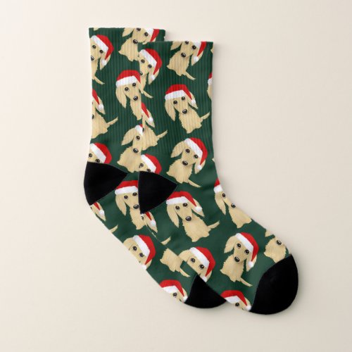 Longhaired Cream Dachshund Christmas Dog Holiday Socks