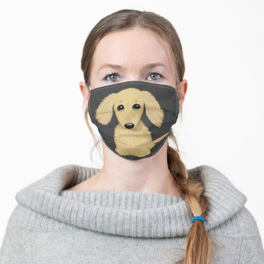 Longhaired Cream Dachshund | Cute Cartoon Dog Adult Cloth Face Mask (Worn)