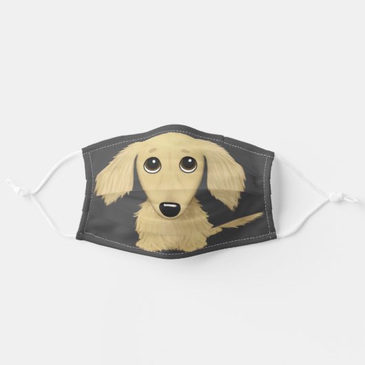 Longhaired Cream Dachshund | Cute Cartoon Dog Adult Cloth Face Mask (Front, Unfolded)