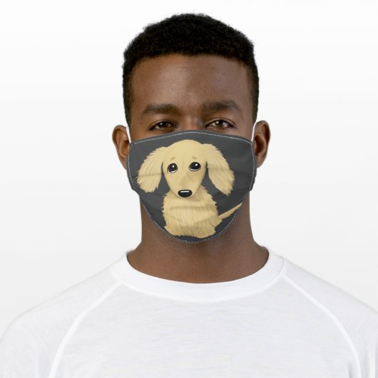 Longhaired Cream Dachshund | Cute Cartoon Dog Adult Cloth Face Mask (Worn)