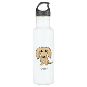 Longhaired Cream Dachshund Dog Personalized Stainless Steel Water Bottle