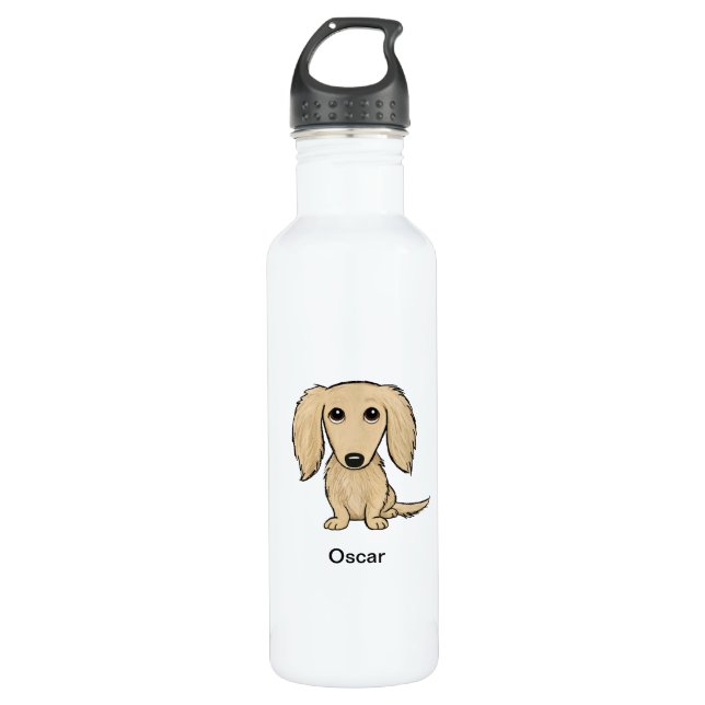 Longhaired Cream Dachshund Dog Personalized Stainless Steel Water Bottle (Front)