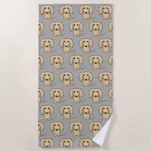 Longhaired Cream Dachshund Pattern  Cute Dogs Beach Towel