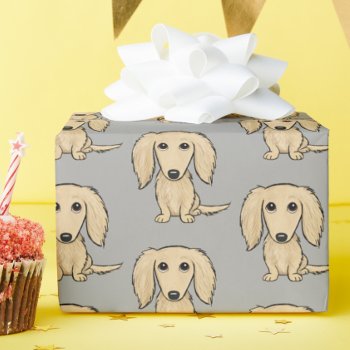 Longhaired Cream Dachshund Pattern | Cute Dogs Wrapping Paper by jennsdoodleworld at Zazzle