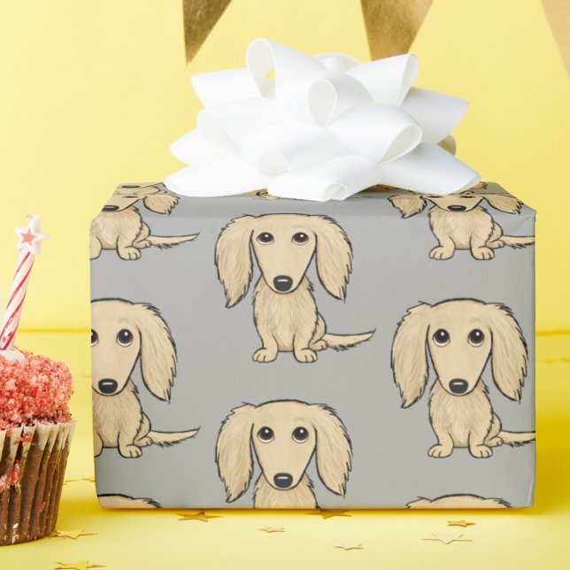 Longhaired Cream Dachshund Pattern | Cute Dogs Wrapping Paper (Creator Uploaded)