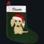 Longhaired Cream Dachshund Santa Cute Small Christmas Stocking<br><div class="desc">English Cream Longhaired Dachshund Lover’s Christmas Stocking. Everyone wants to be included in the seasonal festivities and our beloved pets are no exception. Treat your four legged family member with a custom Xmas stocking. This funny dog Christmas stocking is great for both wiener dogs and weenie dog lovers. Customize with...</div>