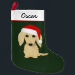 Longhaired Cream Dachshund Santa Cute Small Christmas Stocking<br><div class="desc">English Cream Longhaired Dachshund Lover’s Christmas Stocking. Everyone wants to be included in the seasonal festivities and our beloved pets are no exception. Treat your four legged family member with a custom Xmas stocking. This funny dog Christmas stocking is great for both wiener dogs and weenie dog lovers. Customize with...</div>