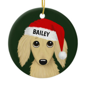 Longhaired Cream Dachshund Santa Dog Custom Ceramic Ornament