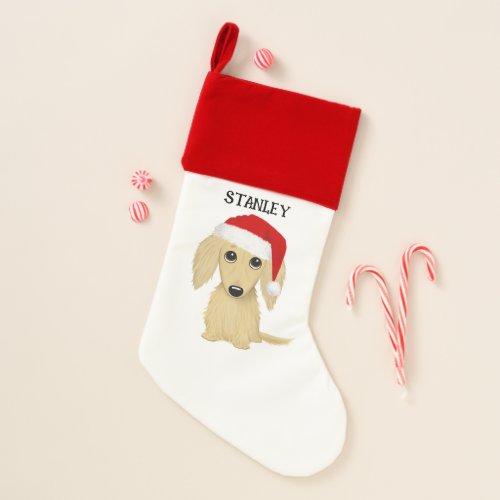 Longhaired Cream Dachshund Santa Dog Custom Christmas Stocking