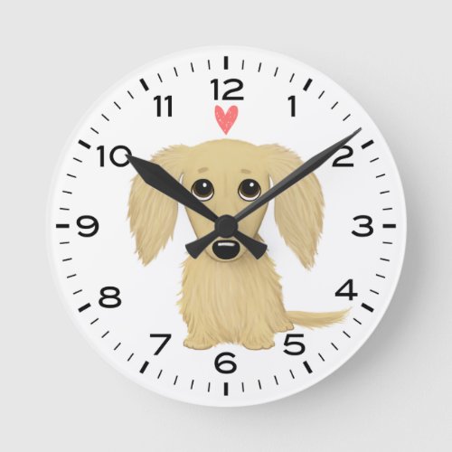 Longhaired Cream Dachshund with Heart Cute Dog Round Clock