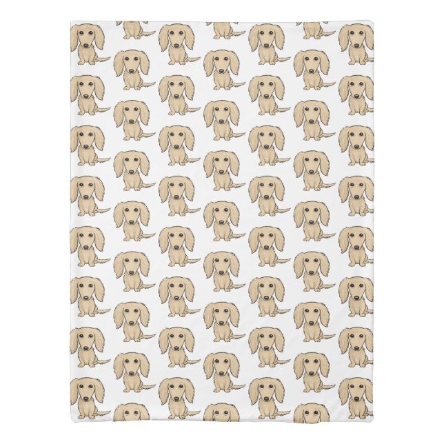 Longhaired Cream Dachshunds Pattern | Cute Dogs Duvet Cover (Back)