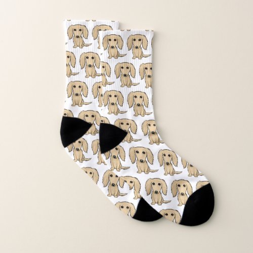 Longhaired Cream Dachshunds Pattern  Cute Dogs Socks