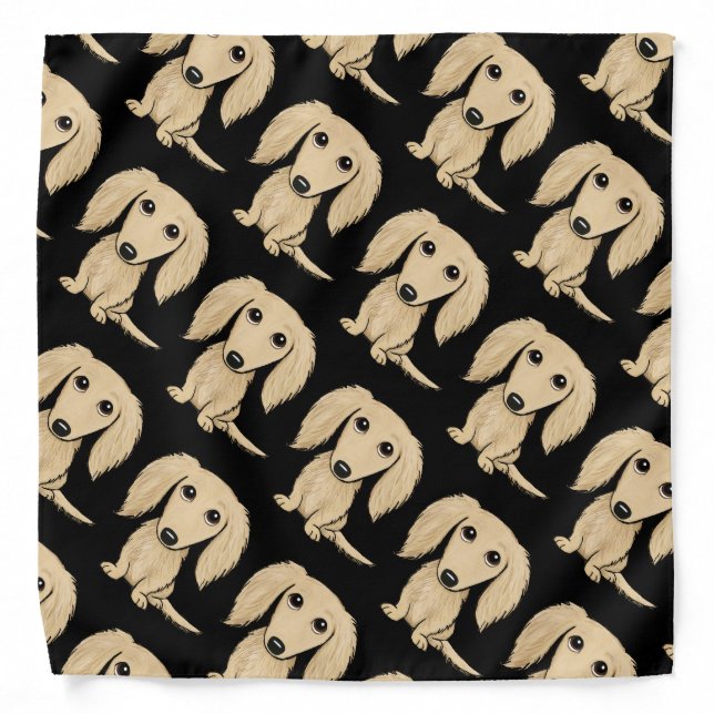 Longhaired Cream Dachshunds Pattern | Wiener Dogs Bandana (Front)