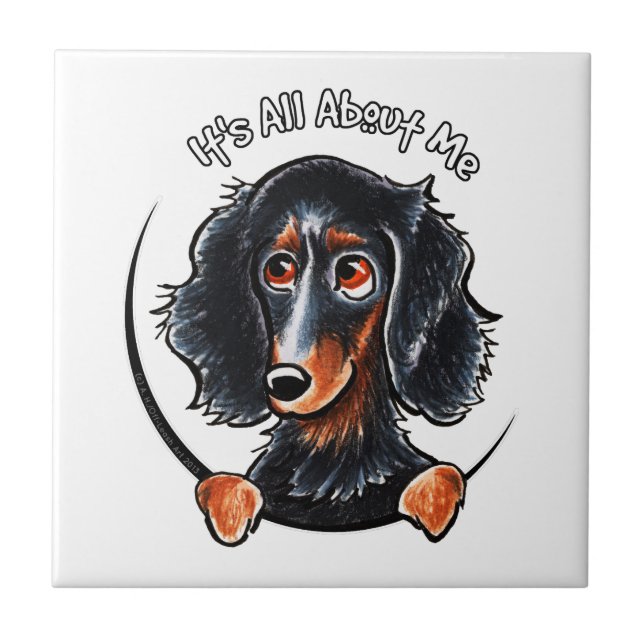 Longhaired Dachshund Black Tan IAAM Ceramic Tile (Front)