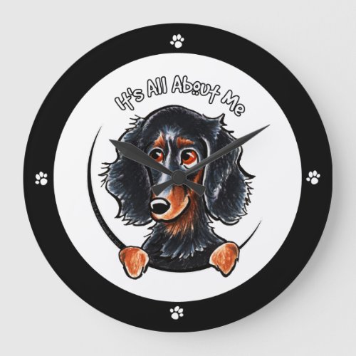 Longhaired Dachshund Black Tan IAAM Large Clock