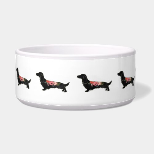 Longhaired Dachshund Bohemian Floral Silhouette Bowl