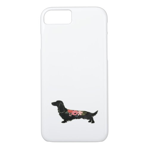 Longhaired Dachshund Bohemian Floral Silhouette iPhone 87 Case