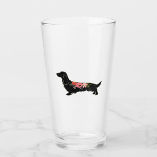 Longhaired Dachshund Bohemian Floral Silhouette Glass