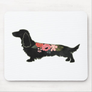 Longhaired Dachshund Bohemian Floral Silhouette Mouse Pad