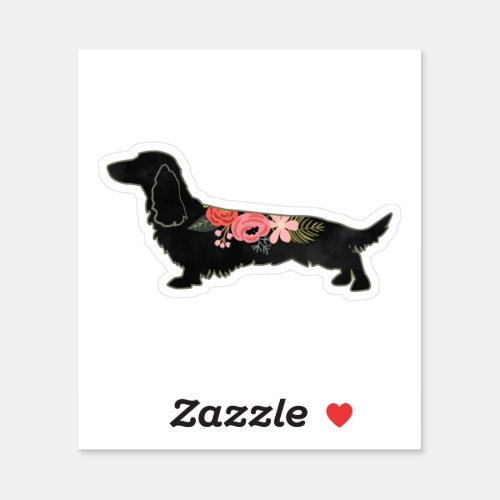 Longhaired Dachshund Bohemian Floral Silhouette Sticker