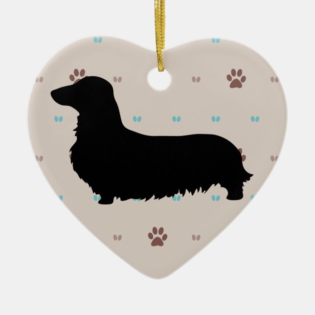 Longhaired Dachshund Ceramic Ornament (Front)