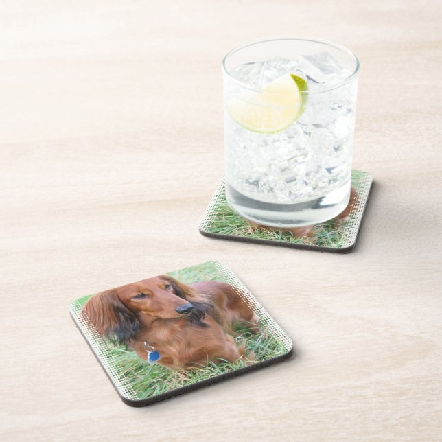 Longhaired Dachshund Cork Coasters (Right Side)