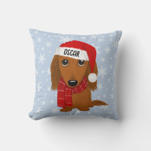 Longhaired Dachshund Cute Dog Christmas Custom Throw Pillow