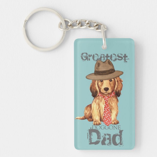 Longhaired Dachshund Dad Keychain (Front)