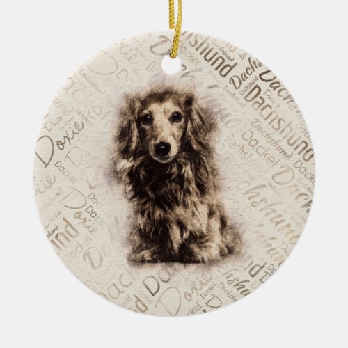 Longhaired Dachshund dog Ceramic Ornament