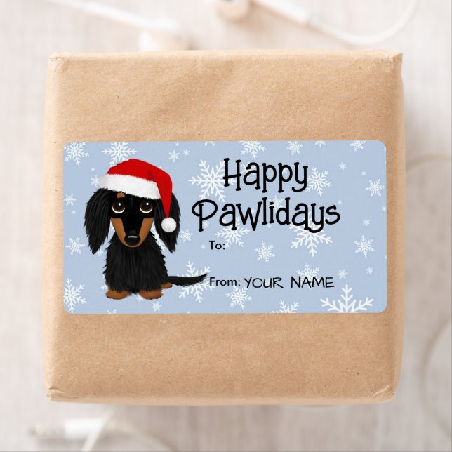 Longhaired Dachshund Dog Christmas Gift Labels (Insitu)