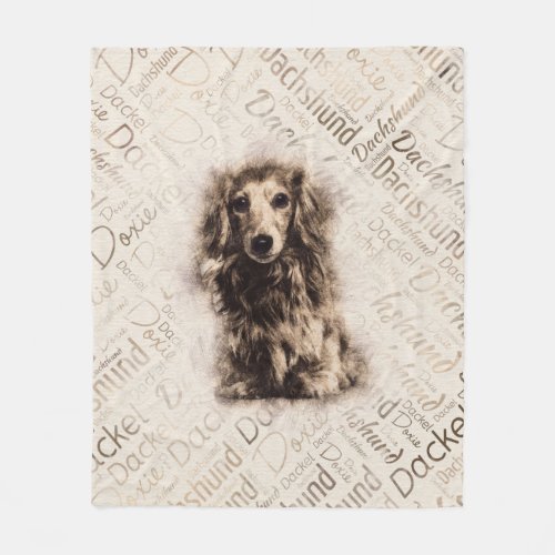 Longhaired Dachshund dog Fleece Blanket